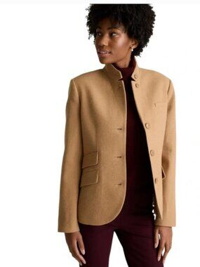 Quince Italian Wool Stand Collar Beige Carmel Blazer Large